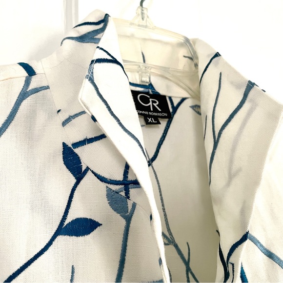 Connie Roberson Jackets & Blazers - Connie Roberson Luxury Embroidered White Linen Jacket Shades of Blue